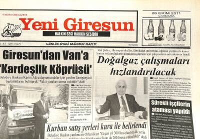 Yeni Giresun Gazetesi 26 Ekim 2011 - Giresundan Vana Kardeşlik Köprüsü GZ108884 - 1