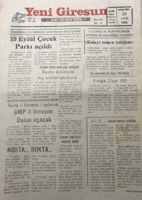 Yeni Giresun Gazetesi 26 Eylül 1990Fındık Dış Piyasada 280 Dolar GZ30109 - 1