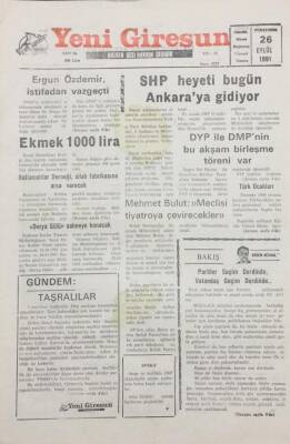 Yeni Giresun Gazetesi 26 Eylül 1991 Batlamalılar Derneği, Silah Fabrikasına Arsa Verecek GZ25522 - 1