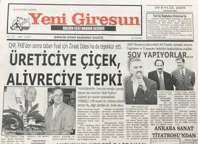 Yeni Giresun Gazetesi 26 Eylül 2005 CHP Merkez İlçe Başkanı Kürt Sorunu Var Sözü Terörü Artırdı GZ30323 - 1