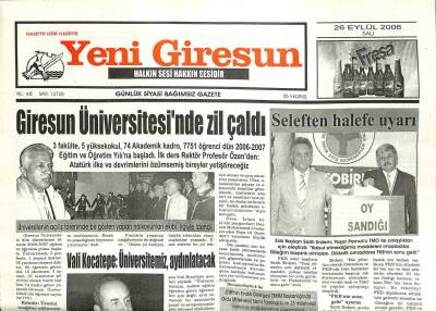 Yeni Giresun Gazetesi 26 Eylül 2006 - CHPden Fındığı FKBye Ver Kampanyası GZ101879 - 2