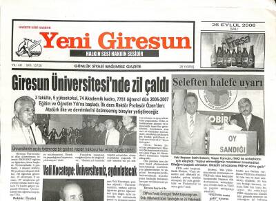 Yeni Giresun Gazetesi 26 Eylül 2006 - Fiskobirlik Yönetim Kurulu Üyesi SungurTMO Yetersiz GZ107804 - 1