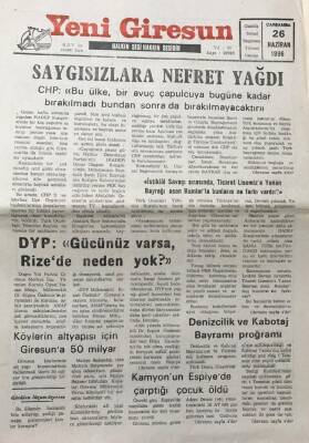 Yeni Giresun Gazetesi 26 Haziran 1996 Saygısızlara Nefret Yağdı GZ30496 - 1