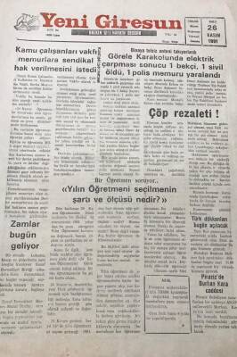 Yeni Giresun Gazetesi 26 Kasım 1991 Çöp RezaletiGZ30278 - 1