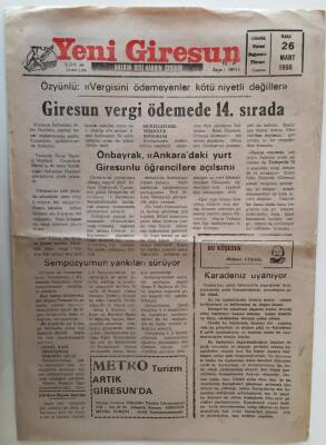 Yeni Giresun Gazetesi 26 Mart 1996 - Giresun Vergi Ödemede 14. Sırada GZ28734 - 1