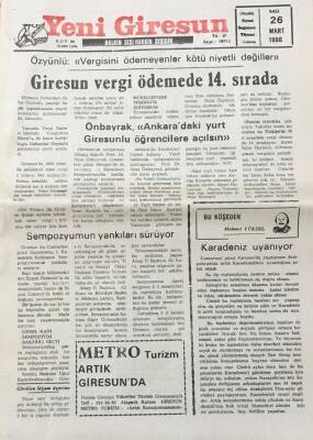 Yeni Giresun Gazetesi 26 Mart 1996 Rıfat ÖzyünlüVergisini Ödemeyenler Kötü Niyetli Değiller GZ30395 - 1