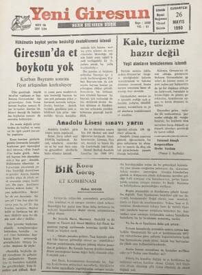 Yeni Giresun Gazetesi 26 Mayıs 1990Hükümetin Boykot Yerine Besiciliği Desteklemesi İstendi GZ30075 - 1