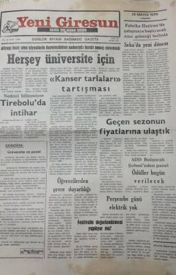 Yeni Giresun Gazetesi 26 Mayıs 1999 Kanser Tarlaları Tartışması GZ25662 - 1