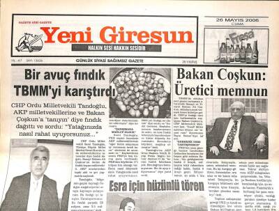 Yeni Giresun Gazetesi 26 Mayıs 2006 - Bir Avuç Fındık TBMMyi Karıştırdı GZ108648 - 1