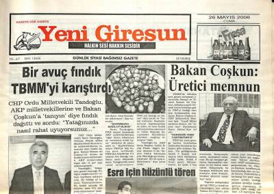 Yeni Giresun Gazetesi 26 Mayıs 2006 - Bir Avuç Fındık TBMMyi Karıştırdı GZ97215 - 1