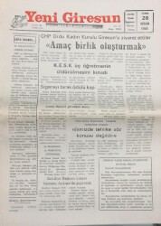 Yeni Giresun Gazetesi 26 Nisan 1996-KESK Üç Öğretmenin Öldürülmesini Kınadı GZ14034 - 1