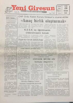 Yeni Giresun Gazetesi 26 Nisan 1996-KESK Üç Öğretmenin Öldürülmesini Kınadı GZ14034 - 1
