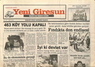 Yeni Giresun Gazetesi 26 Ocak 2006 - 463 Köy Yolu Kapalı GZ108844 - 1