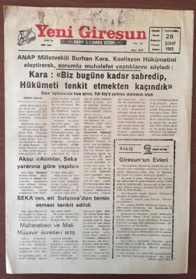 Yeni Giresun Gazetesi 26 Şubat 1992- Rus Pazarından Giresunspor Kulübüne Gelir Sağlanabilir GZ10224 - 2