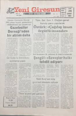 Yeni Giresun Gazetesi 26 Şubat 1993 Vali Koçun Köy Gezileri GZ25516 - 1