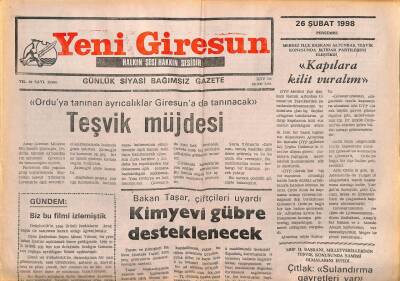 Yeni Giresun Gazetesi 26 Şubat 1998 - Kimyevi Gübre Desteklenecek GZ107881 - 1