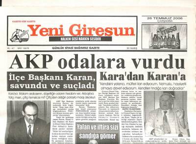Yeni Giresun Gazetesi 26 Temmuz 2006 - AKP Odalara Vurdu GZ108584 - 1