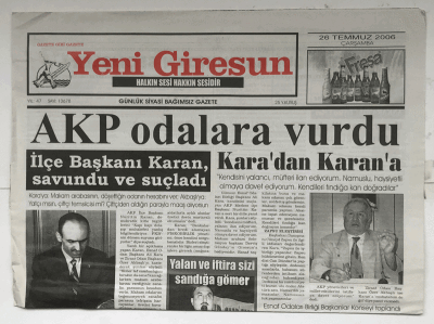 Yeni Giresun Gazetesi 26 Temmuz 2006 - AKP Odalara Vurdu GZ5283 - 2