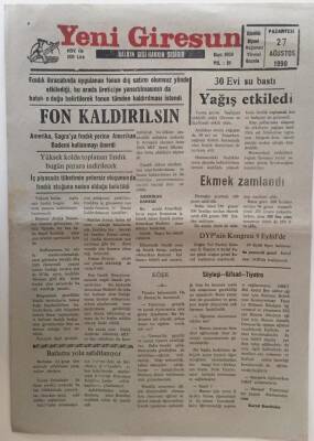 Yeni Giresun Gazetesi 27 Ağustos 1990 - Fon Kaldırılsın GZ31134 - 1