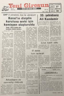 Yeni Giresun Gazetesi 27 Ağustos 1994Devlet Bakanı Baki Ataç 1995i Su Yılı İlan Edelim GZ30003 - 1