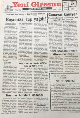 Yeni Giresun Gazetesi 27 Ağustos 1996 Yarım Saat Süren Yağmur Ve Dolu Giresun u Teslim Aldı GZ30508 - 1