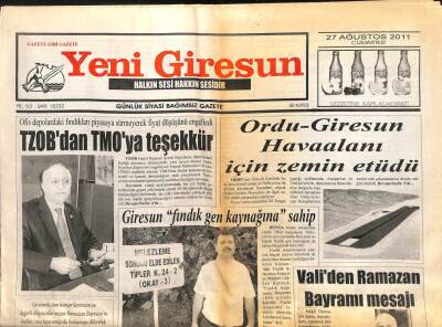 Yeni Giresun Gazetesi 27 Ağustos 2011 - TZOBdan TMOya Teşekkür, Aksu Söz Verdik Yapıyoruz GZ107900 - 1