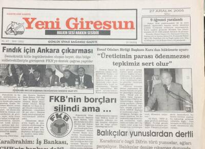 Yeni Giresun Gazetesi 27 Aralık 2005 Karaibrahim İş Bankası CHPnin Bankası Değil GZ30903 - 1