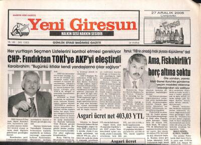 Yeni Giresun Gazetesi 27 Aralık 2006 - Ali Fuatta Pürüz GZ107984 - 1