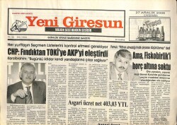 Yeni Giresun Gazetesi 27 Aralık 2006 - Asgari Ücret 403,03 Ytl GZ101794 - 2