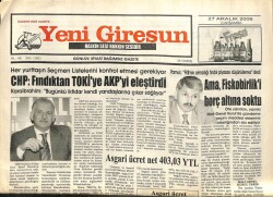 Yeni Giresun Gazetesi 27 Aralık 2006 - CHP Fındıktan TOKİye AKPyi Eleştirdi GZ101964 - 2