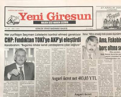 Yeni Giresun Gazetesi 27 Aralık 2006 - Yaşar Pamuk FKBnin Olmadığı Fındık Piyasası Düşünülemez GZ30881 - 1
