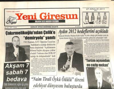 Yeni Giresun Gazetesi 27 Aralık 2011 - Mustafa Karadereden Tepki GZ108908 - 1