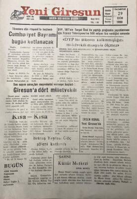 Yeni Giresun Gazetesi 27 Ekim 1990 Dyp Bir Ülkenin Kalkınmışlığını Miletvekili Maaşıyla Ölçmez GZ30132 - 1
