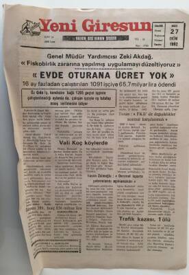 Yeni Giresun Gazetesi 27 Ekim 1992 - Evde Oturana Ücret Yok GZ28730 - 1