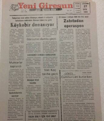 Yeni Giresun Gazetesi 27 Ekim 1993 - Zabıtadan Operasyon GZ38206 - 1