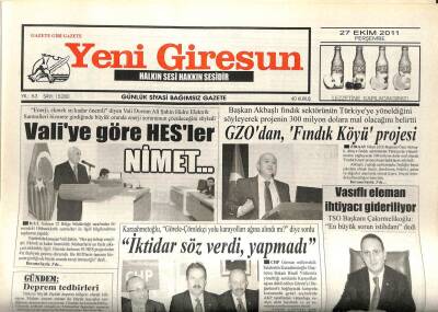 Yeni Giresun Gazetesi 27 Ekim 2011 - Valiye Göre Hesler Nimet GZ108883 - 1