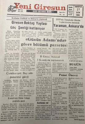 Yeni Giresun Gazetesi 27 Ekiml 1990 Giresun Bektaş Yaylası Göç Şenliği Kutlanıyor GZ30157 - 1