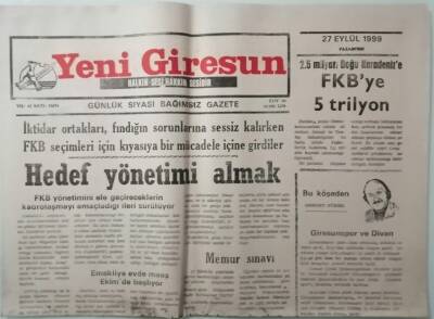 Yeni Giresun Gazetesi 27 Eylül 1999 Orduda Muhtarlardan Tüccara Karşı Tavır -GZ33288 - 1
