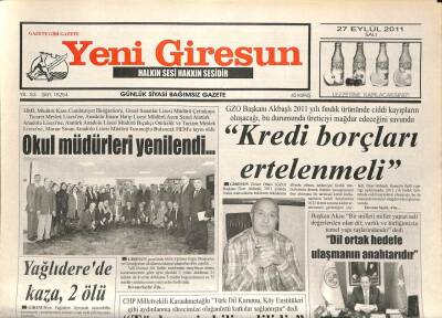 Yeni Giresun Gazetesi 27 Eylül 2011 - Okul Müdürleri Yenilendi GZ108945 - 1