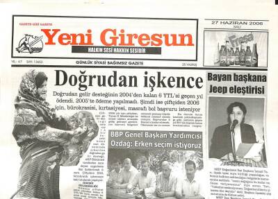 Yeni Giresun Gazetesi 27 Haziran 2006 - Giresunspor Dört Koldan GZ108558 - 1