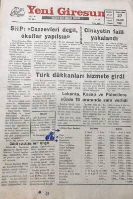 Yeni Giresun Gazetesi 27 Kasım 1991 Shp Ceza Evleri Değil Okullar Yapılsın GZ30282 - 1
