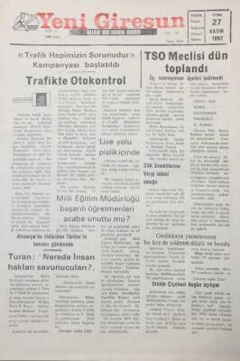 Yeni Giresun Gazetesi 27 Kasım 1992 TSO Meclisi Dün Toplandı GZ25624 - 1