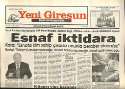 Yeni Giresun Gazetesi 27 Kasım 2006 - Esnaf İktidara GZ101819 - 1