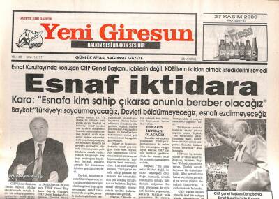 Yeni Giresun Gazetesi 27 Kasım 2006 - Esnaf İktidara GZ107956 - 1