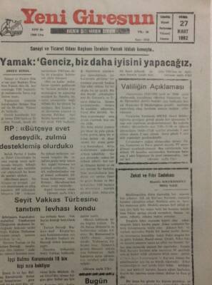 Yeni Giresun Gazetesi 27 Mart 1992 - Valiliğin Açıklaması GZ34577 - 1