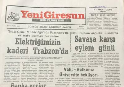Yeni Giresun Gazetesi 27 Mart 2003 - Banka ,Yerine Müşteriyi Soydular GZ30896 - 1