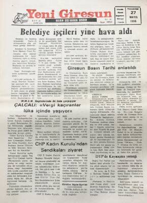Yeni Giresun Gazetesi 27 Mayıs 1996Fikri ÇalcalıVergi Kaçıranlar Lüks İçinde Yaşıyor GZ30383 - 1