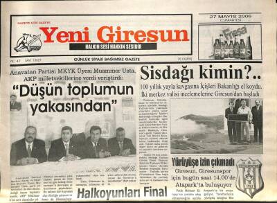 Yeni Giresun Gazetesi 27 Mayıs 2006 - Milletvekili Ali Tümer Atıcılıkta Üçüncü Oldu GZ97216 - 1