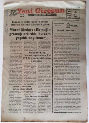 Yeni Giresun Gazetesi - 27 Ocak 1992 - Ekmek Üzerine ... - GZ43880 - 2