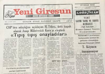 Yeni Giresun Gazetesi 27 Ocak 1999 İl Başkanı Çetin Çıtlak, Milletvekili Özdemir İçin İnanılmaz İfadeler Kullandı GZ30313 - 1